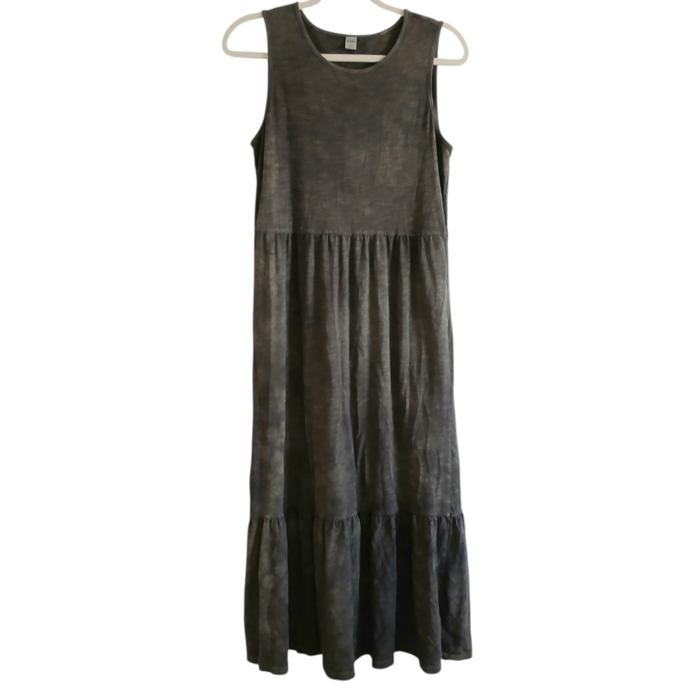 Grunge Tiered Maxi Dress Women's S Brown Cottagecore Vacation Tie Dye Comfy